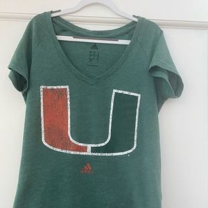 Univeristy of Miami UM Hurricanes v-neck tee shirt size S